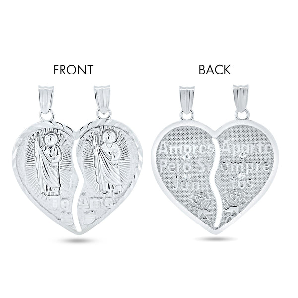 Rhodium Plated 925 Sterling Silver DC Broken Heart St. Jude Design with Latin Words  - GMP00117