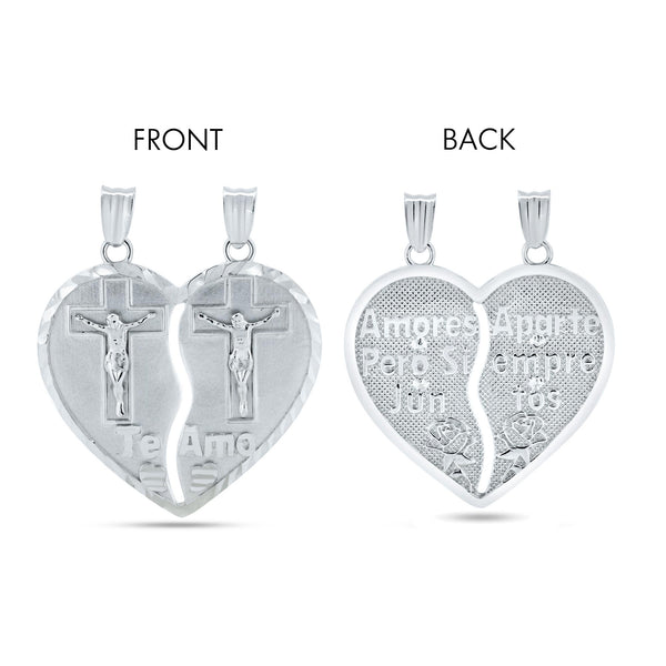 Rhodium Plated 925 Sterling Silver DC Broken Heart Cross Design with Latin Words  - GMP00119