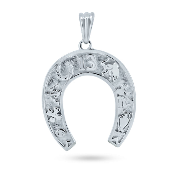Rhodium Plated 925 Sterling Silver Lucky Horse Shoe Pendant - GMP00122