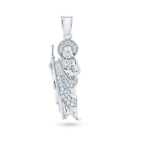 Rhodium Plated 925 Sterling Silver CZ St Jude Pendant - GMP00126
