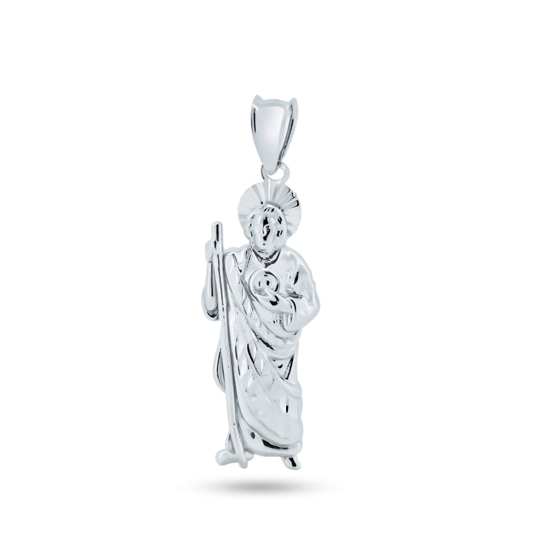 Rhodium Plated 925 Sterling Silver CZ St. Jude Charm Pendant - GMP00127