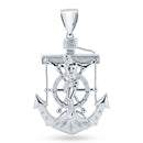 Rhodium Plated 925 Sterling Silver Anchor Helm Cross CZ Pendant - GMP00133