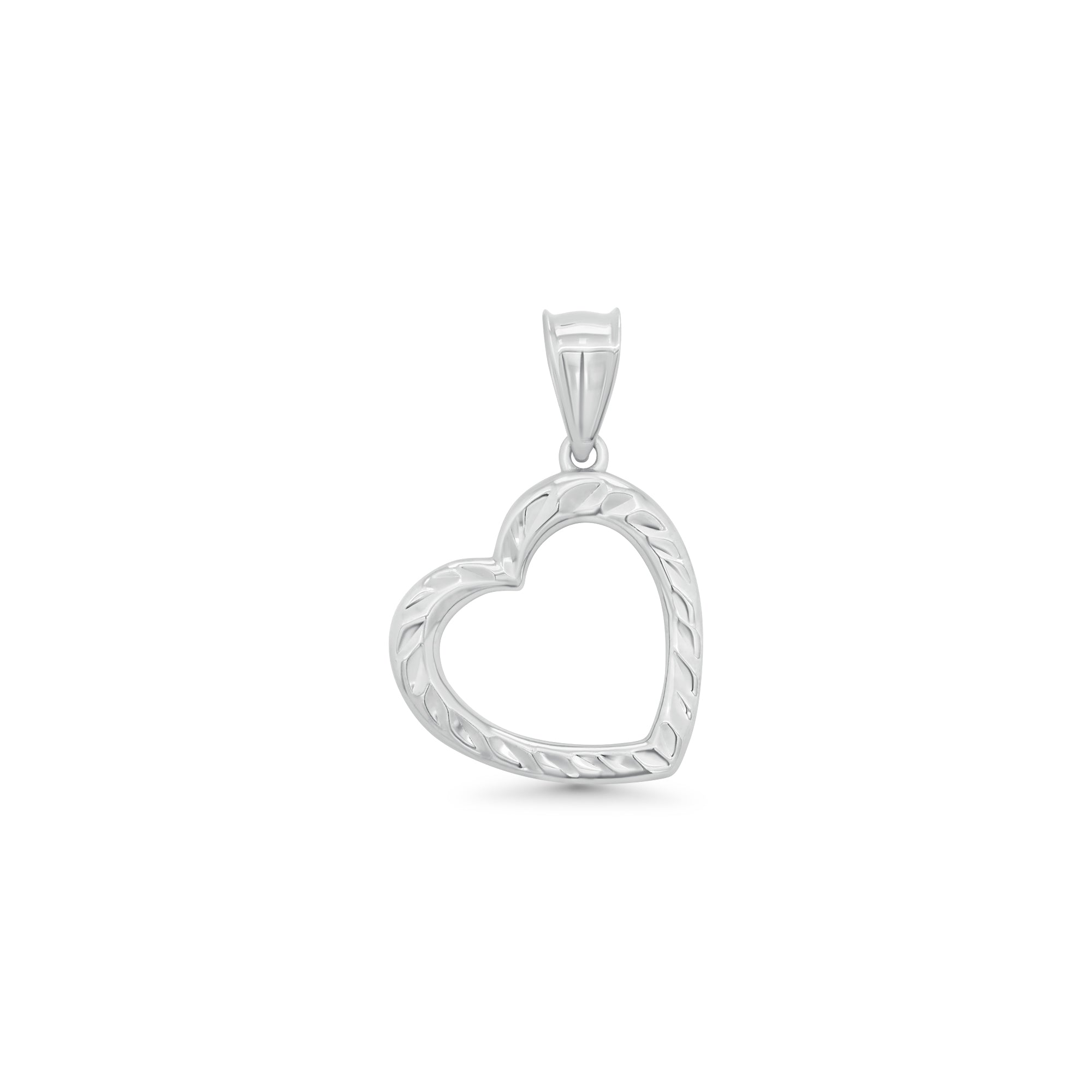 Rhodium Plated 925 Sterling Silver Textured Heart Outline Pendant - GMP00216