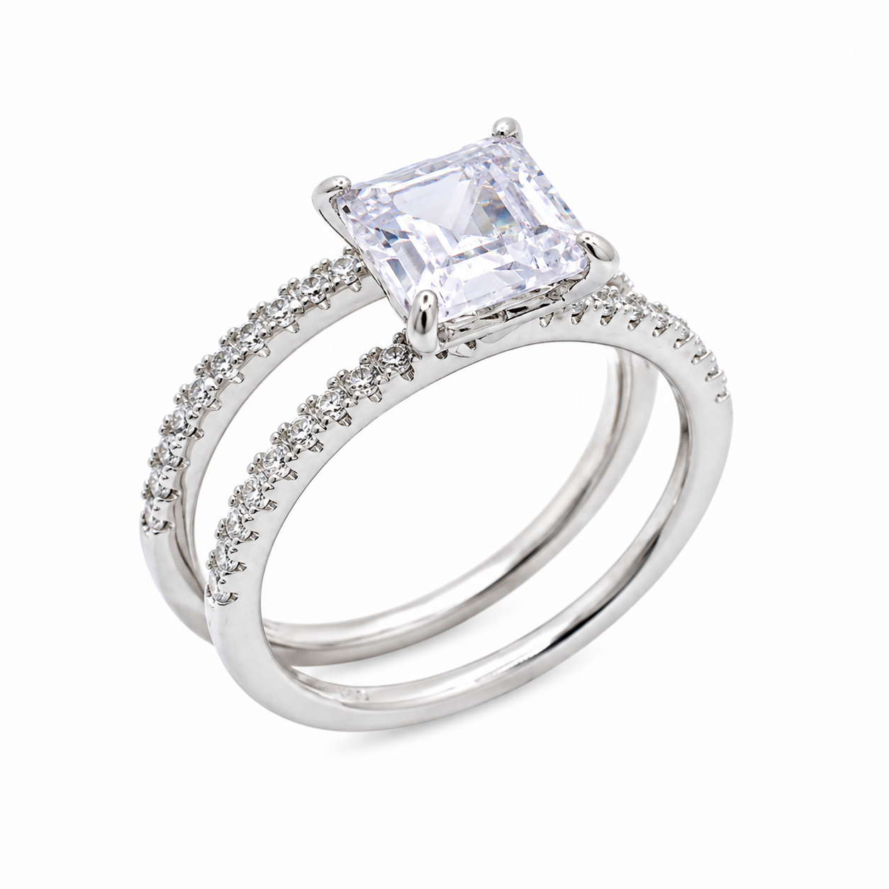Anillo nupcial apilable con circonita cúbica chapado en rodio de plata 925 - GMR00080