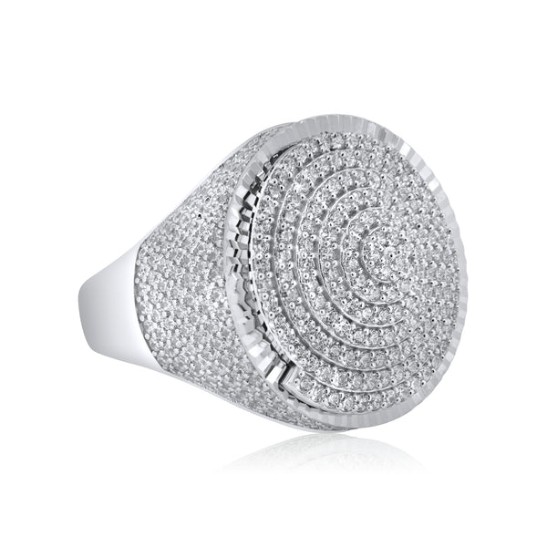 Men's Sterling 925 Sterling Silver Rhodium Spiral Dome CZ Encrusted Ring - GMR00351