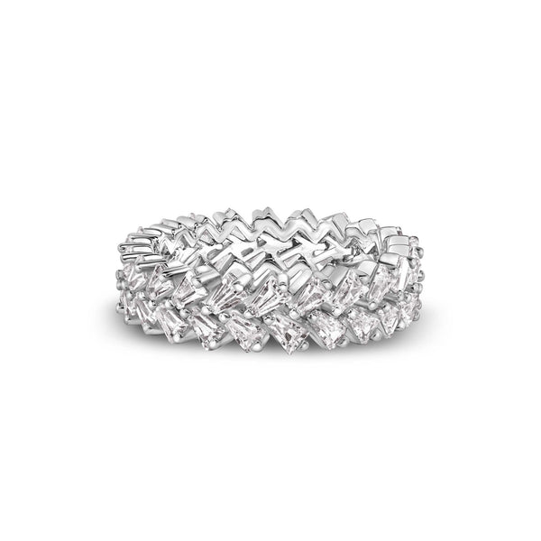 925 Sterling Silver Nickel Free Rhodium Plated Double Eternity Band Baguette CZ Ring - GMR00369