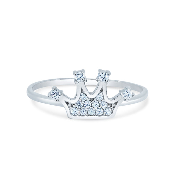 Rhodium Plated 925 Sterling Silver Crown Design CZ Ring - GMR00373