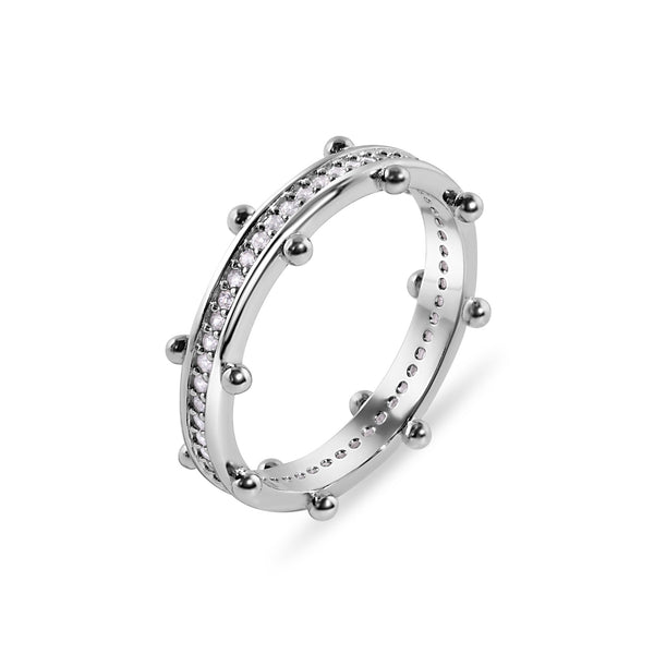 925 Sterling Silver  Rhodium Plated Beaded Eternity Clear CZ 2.5mm Ring - GMR00401