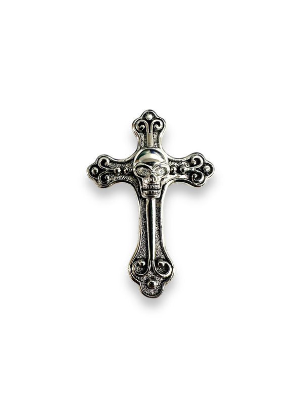 925 Sterling Silver Oxidized Celtic Cross Skull Clear CZ Pendant - OXP00051