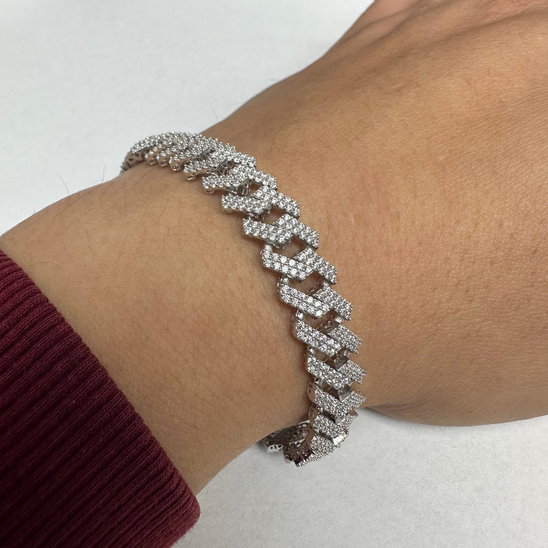 Rhodium Plated 925 Sterling Silver CZ Encrusted Miami Cuban Link 10.2mm Chain Or Bracelet - GMN00198 | GMB00076