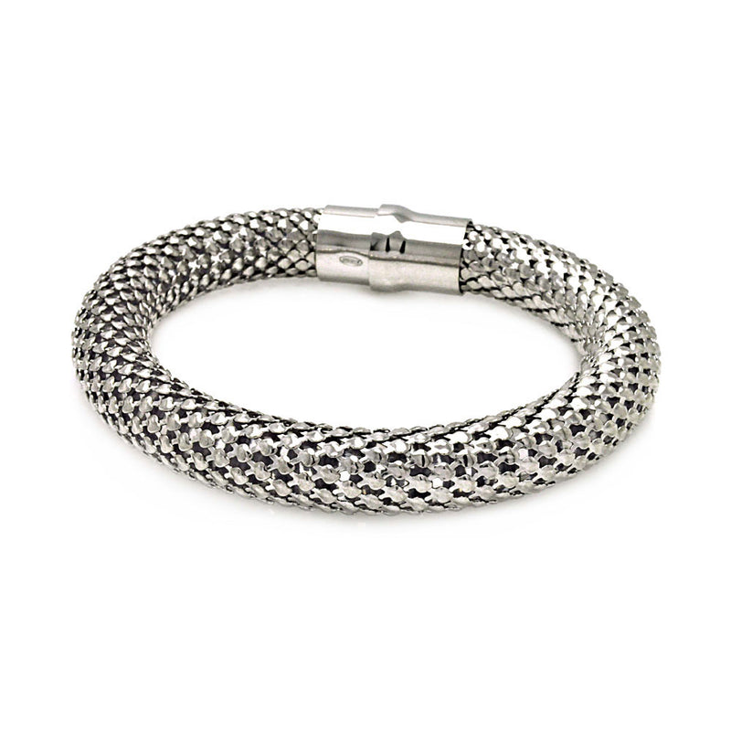 Rhodium Plated 925 Sterling Silver Thick Beaded Italian Bracelet - ITB00018RH