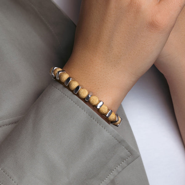 Gold Plated 925 Sterling Silver Shiny Bead Bar Stretchable Italian Bracelet - ITB00089GP