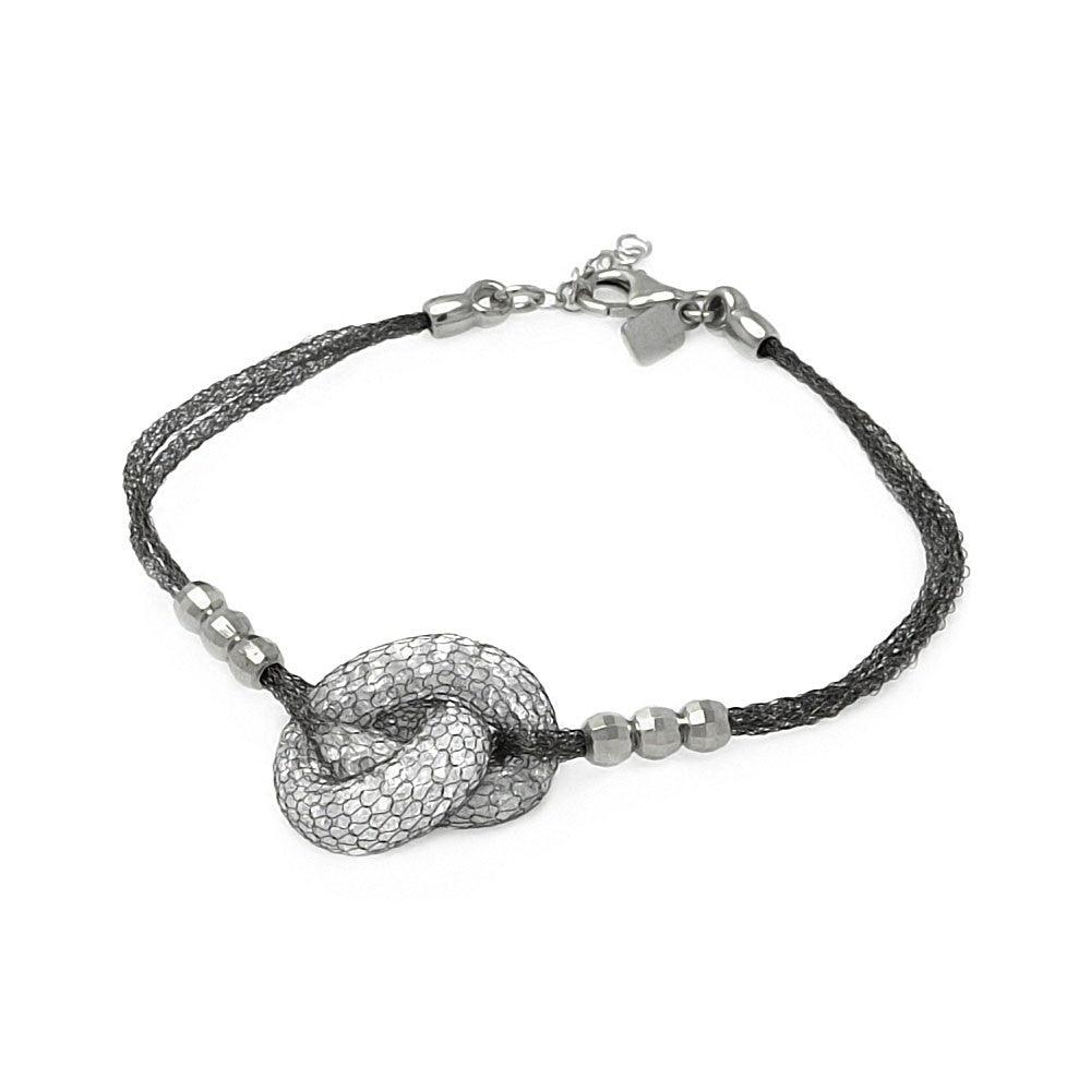 Clearance-Silver 925 Rhodium Plated 3 Bead Sides Knot Center Italian Bracelet - ITB00119