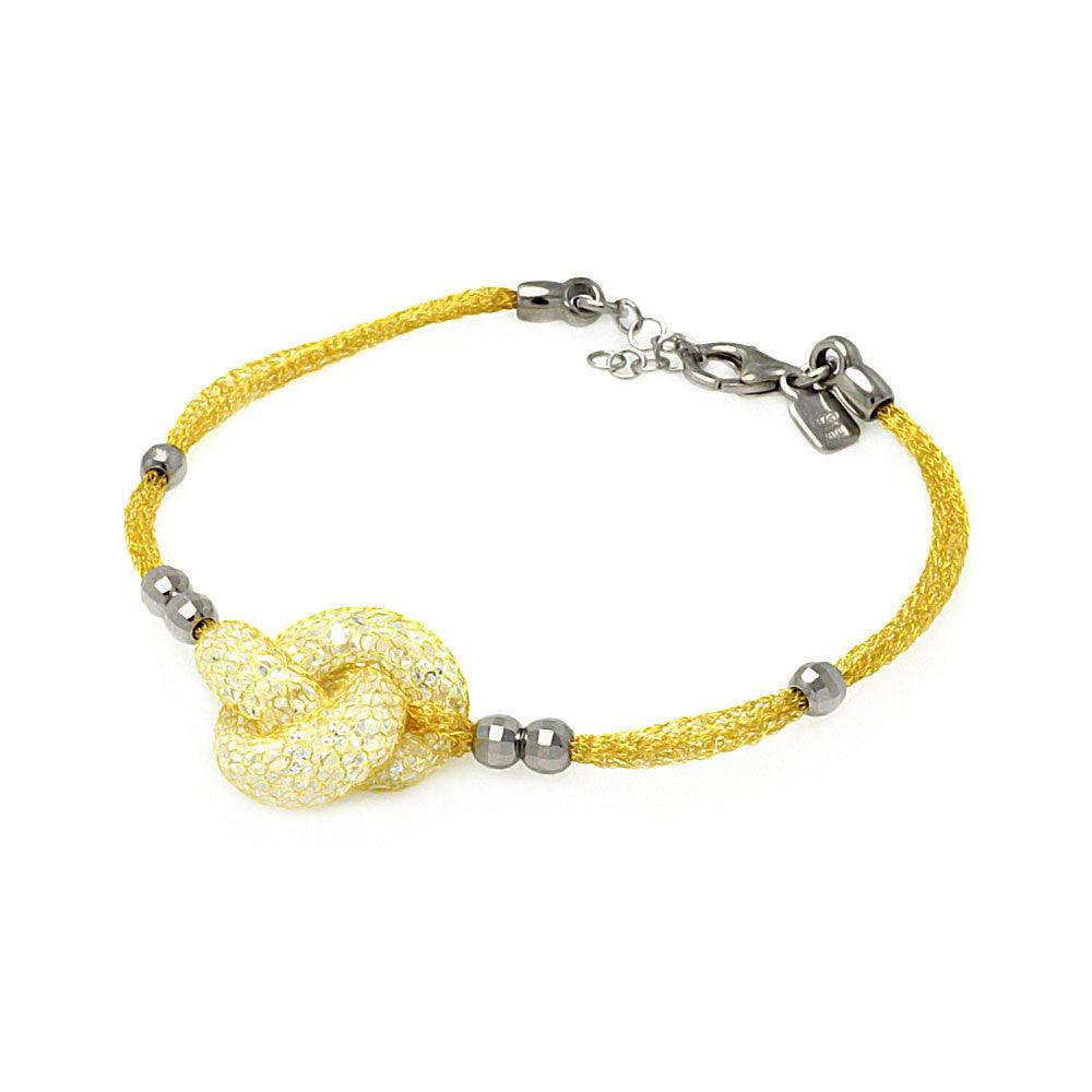 Clearance-Silver 925 Rhodium Plated 3 Bead Sides Knot Center Italian Bracelet - ITB00119