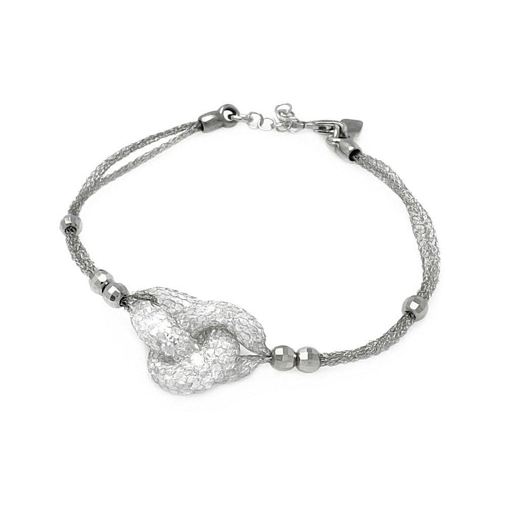 Clearance-Silver 925 Rhodium Plated 3 Bead Sides Knot Center Italian Bracelet - ITB00119