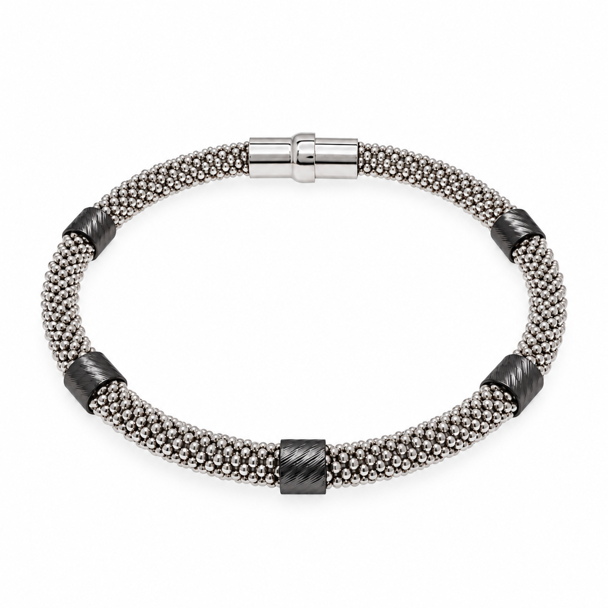 Plated 925 Sterling Silver 3 DC Tube Accent Beaded Italian Bracelet - ITB00012