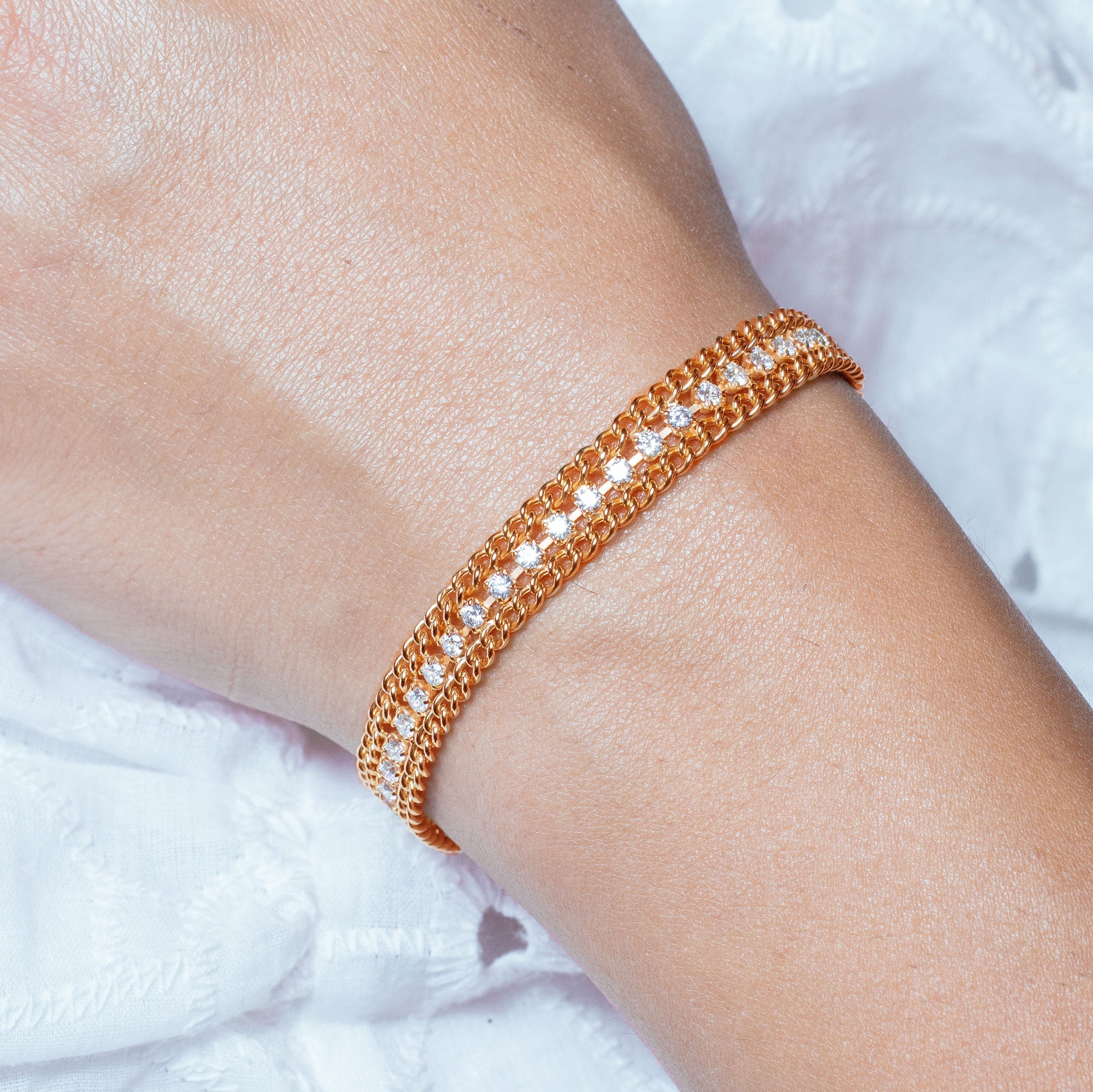 Pulsera de tenis italiana con circonita cúbica chapada en oro rosa de plata 925 - ITB00205RGP