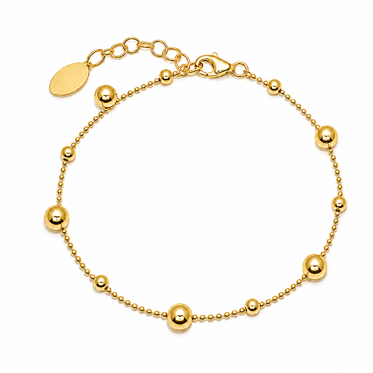 Pulsera de cadena de eslabones con 11 cuentas de plata de ley 925 rodiada - ITB00316-RH