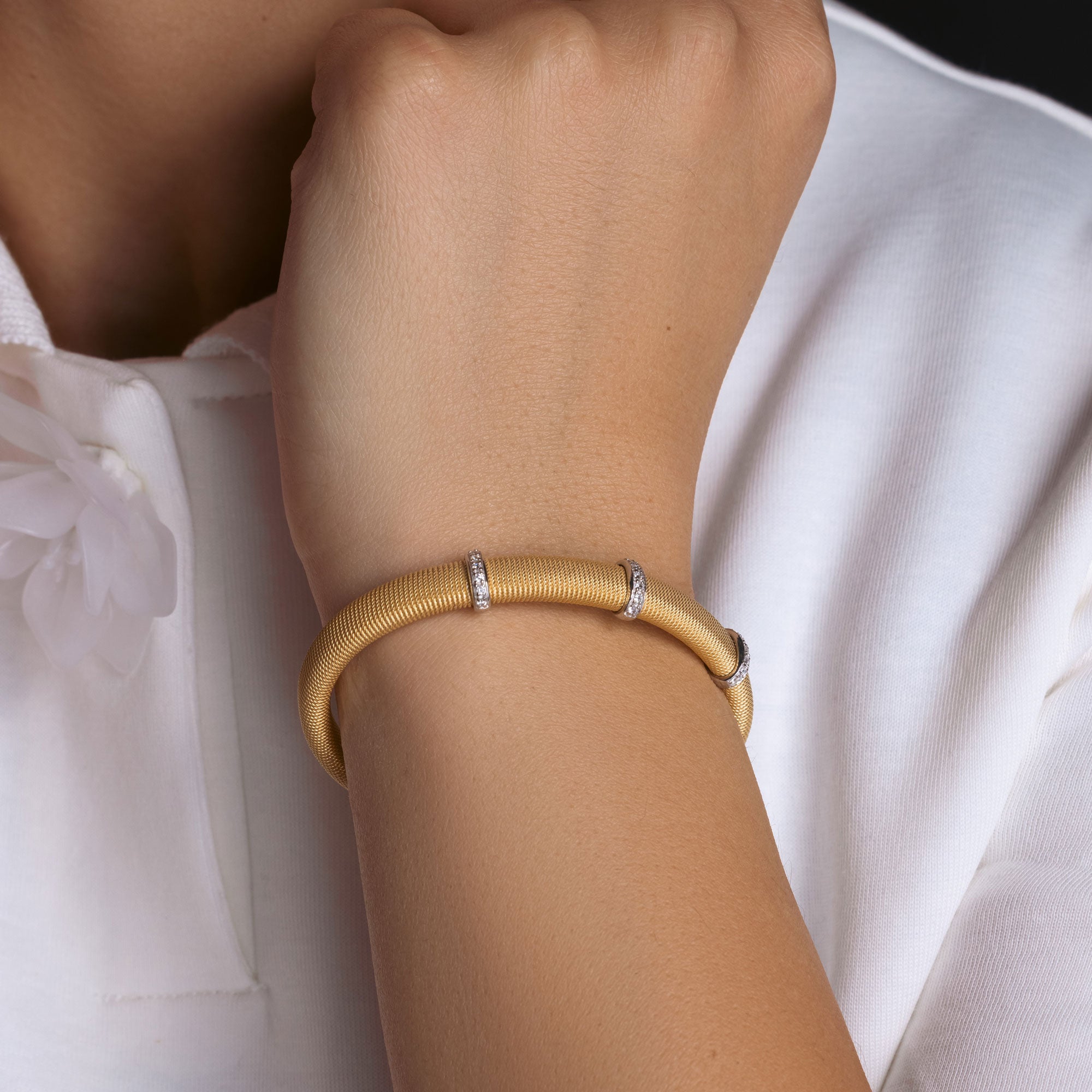 Pulsera italiana con circonita transparente chapada en oro de plata 925 - ITB00085GP