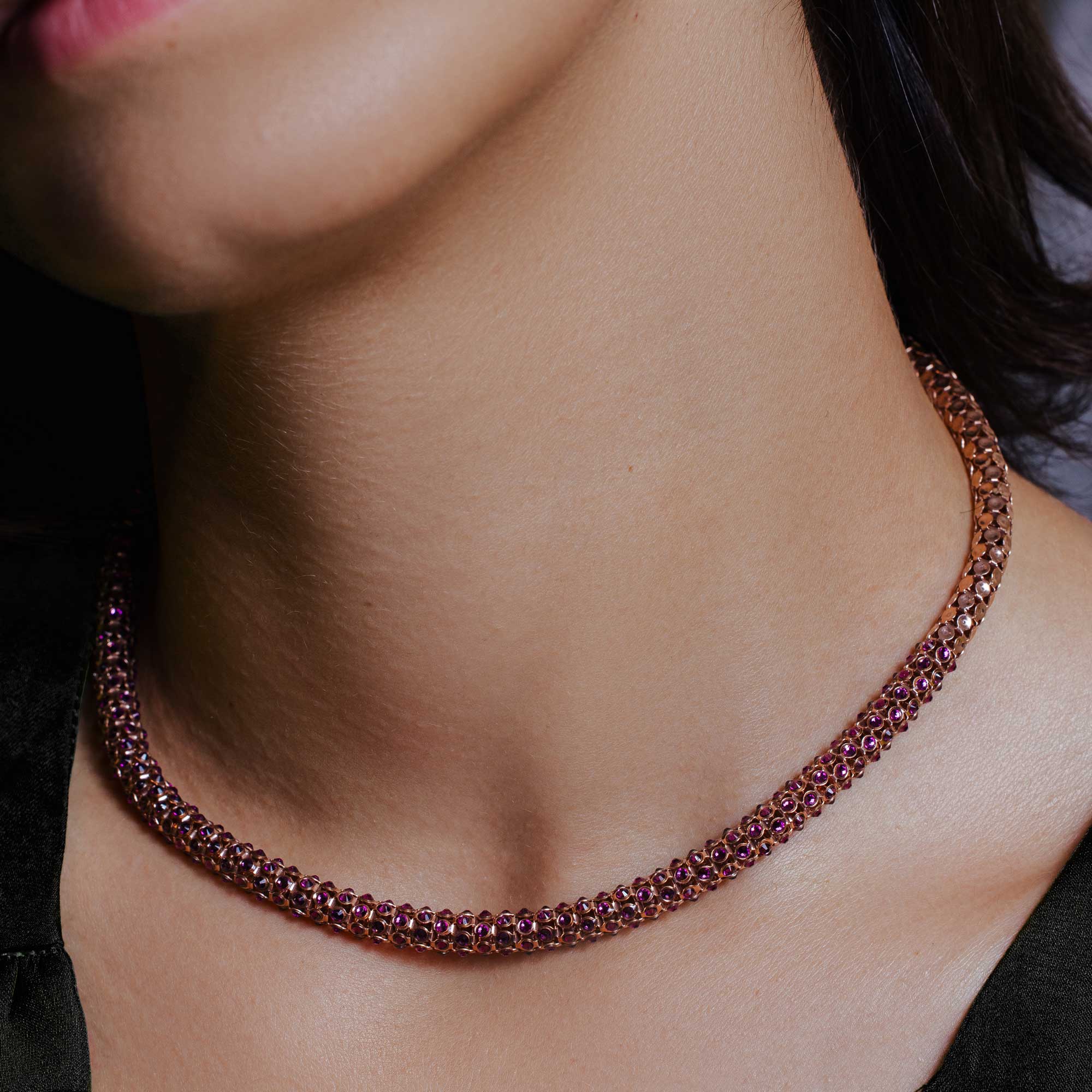 Collar de malla italiana chapado en plata de ley 925 con circonitas - ITN00042