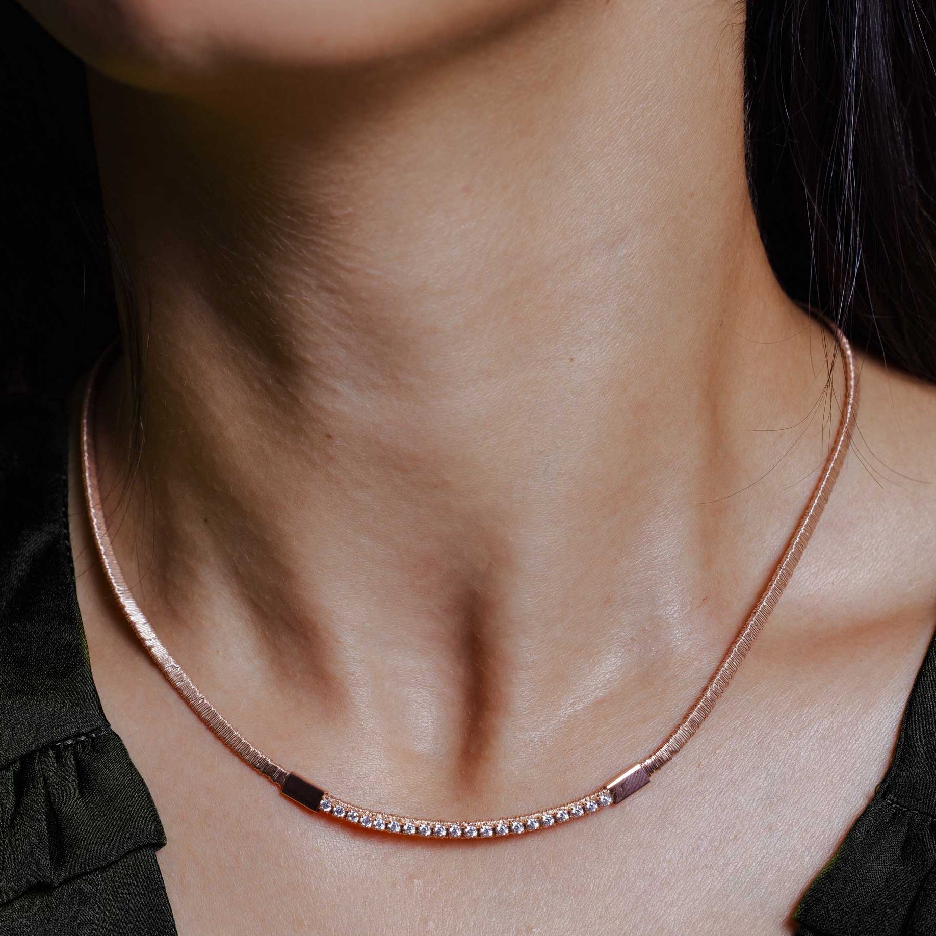 Plated 925 Sterling Silver Italian Wired Omega Chain with CZ - ITN00049