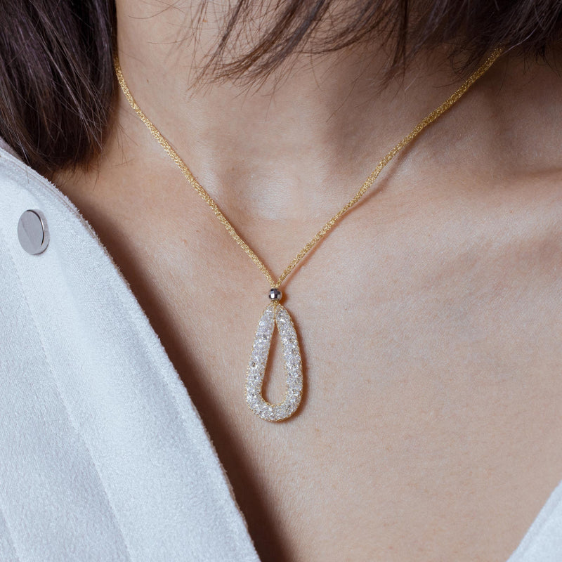 Gold Plated 925 Sterling Silver Mesh Necklace and Dropped Mesh Teardrop with Filled CZ - ITN00077GP