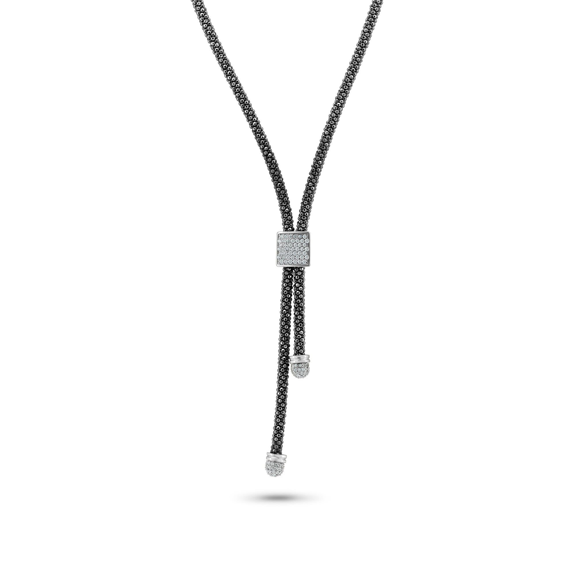 Clearance-Silver 925 Black and Rhodium Plated Italian Necklace - ITN00106BLK