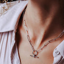 Rhodium Plated 925 Sterling Silver Paperclip Adjustable Clear CZ Toggle Charm Bar Necklace - ITN00165-RH