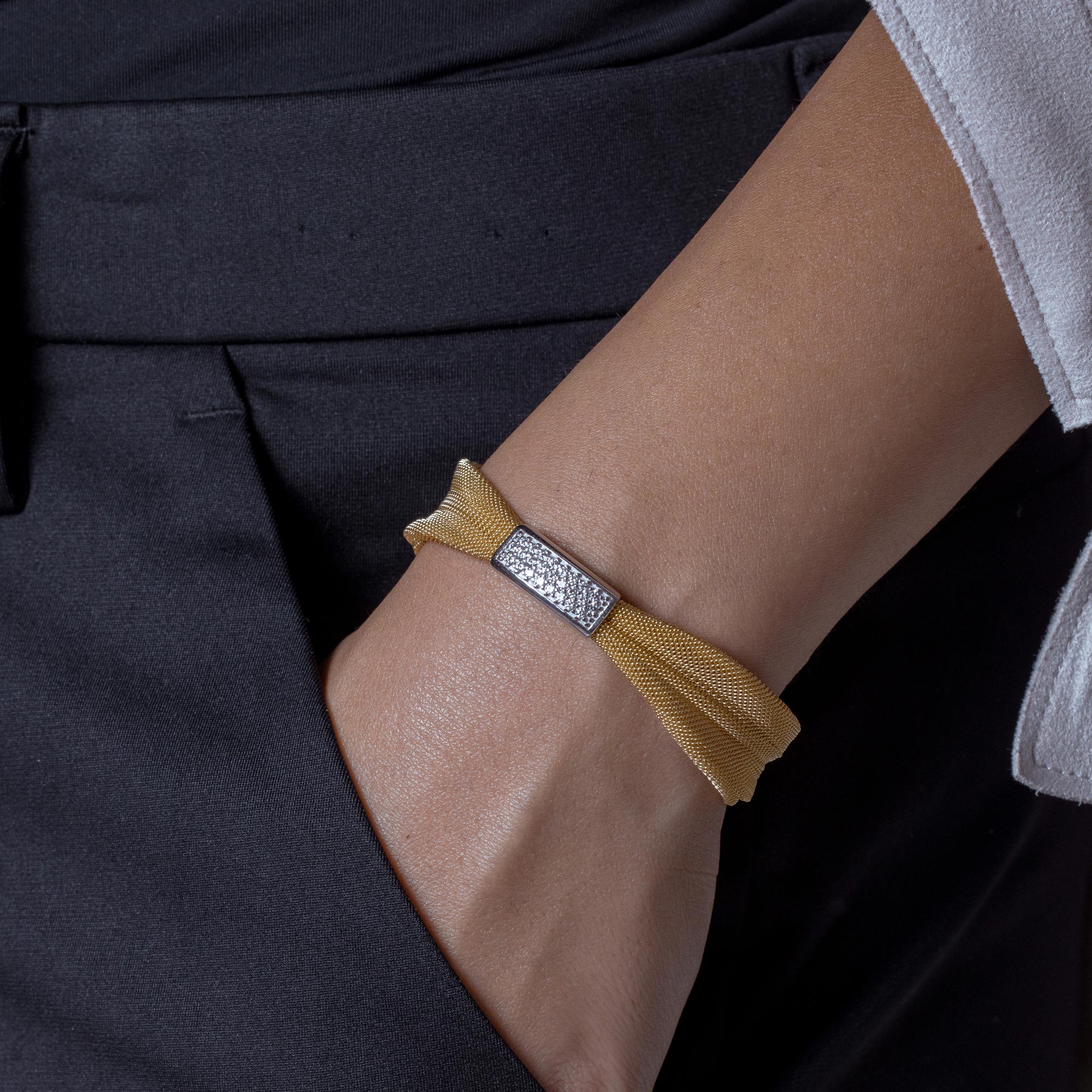 Pulsera italiana de malla de plata de ley 925 bañada en oro - JPB00004GP