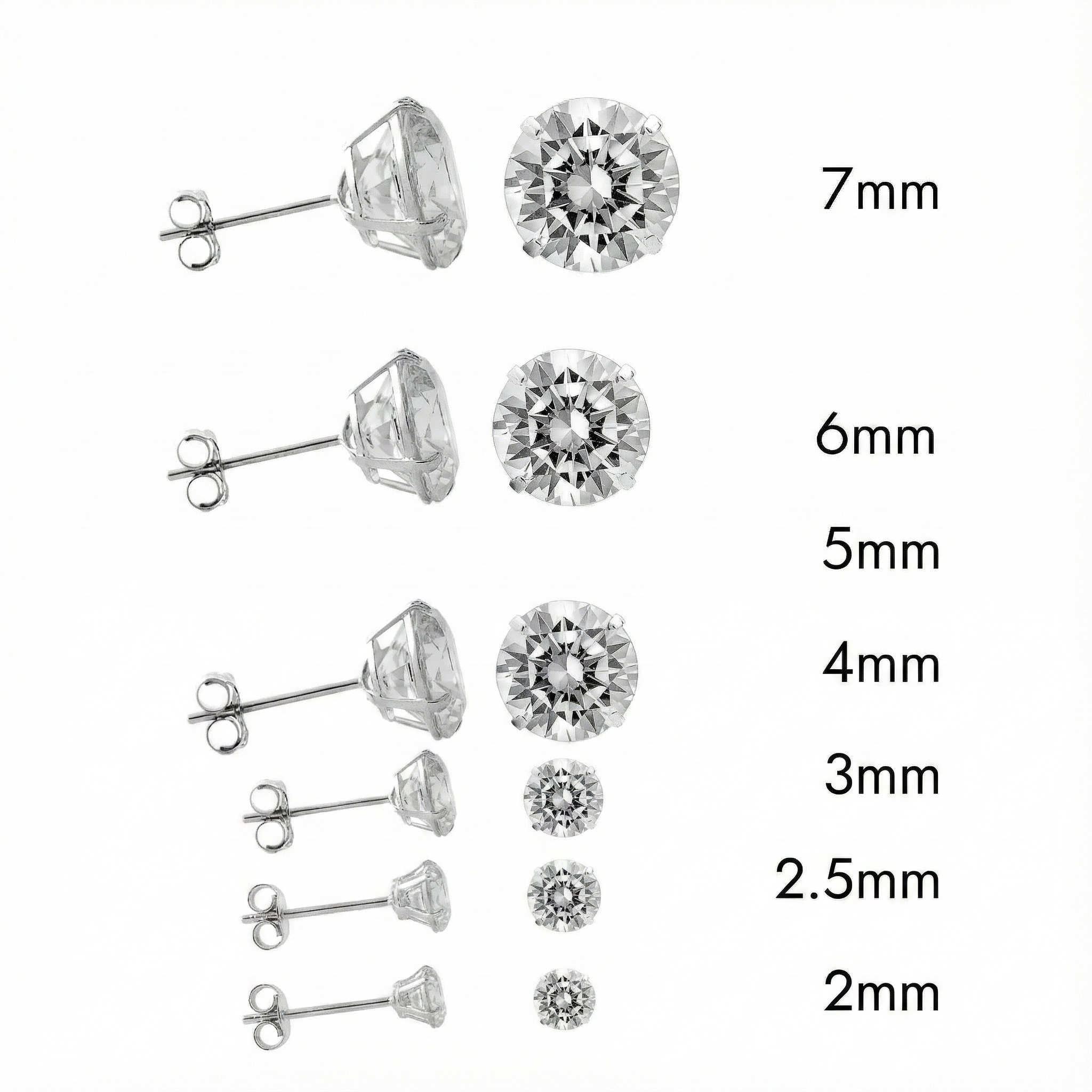 Rhodium Plated 925 Sterling Silver Round Lab Grown Diamonds Push Back Earring