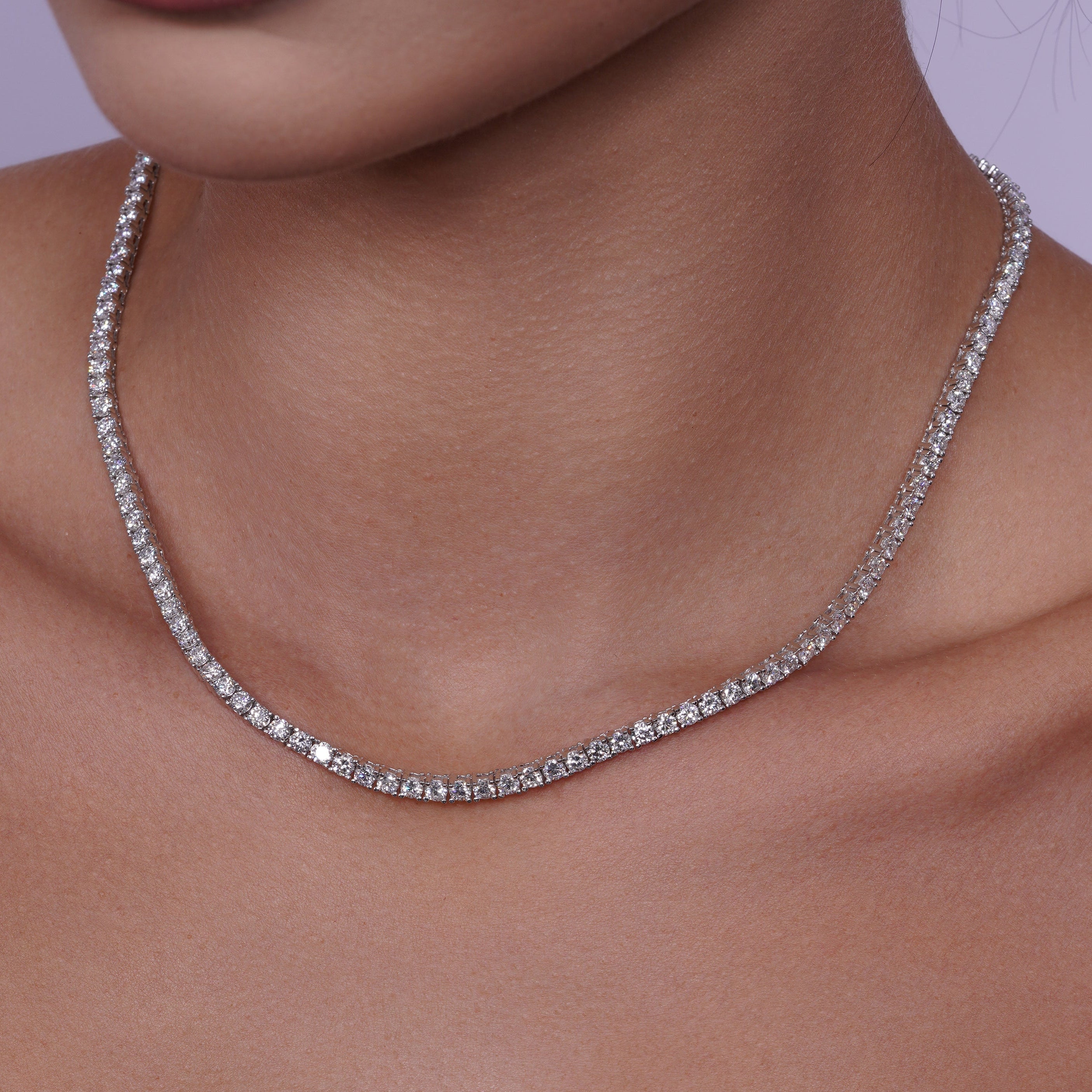 Rhodium Plated 925 Sterling Silver Round Lab Grown 3.5mm Tennis Necklace - LGMN00023