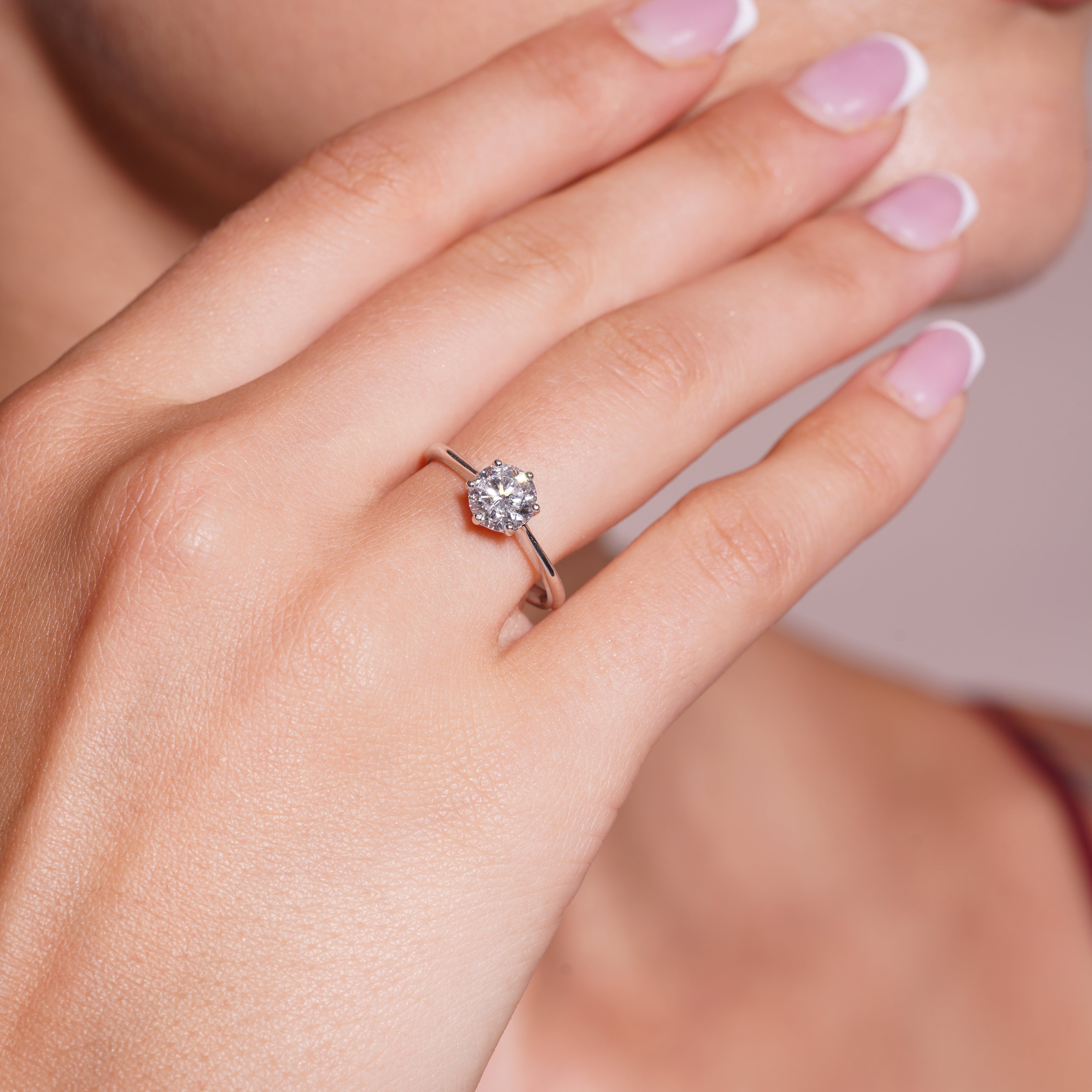 Rhodium Plated 925 Sterling Silver Round Lab Grown Diamond Solitaire Engagement Ring - LGMR00015