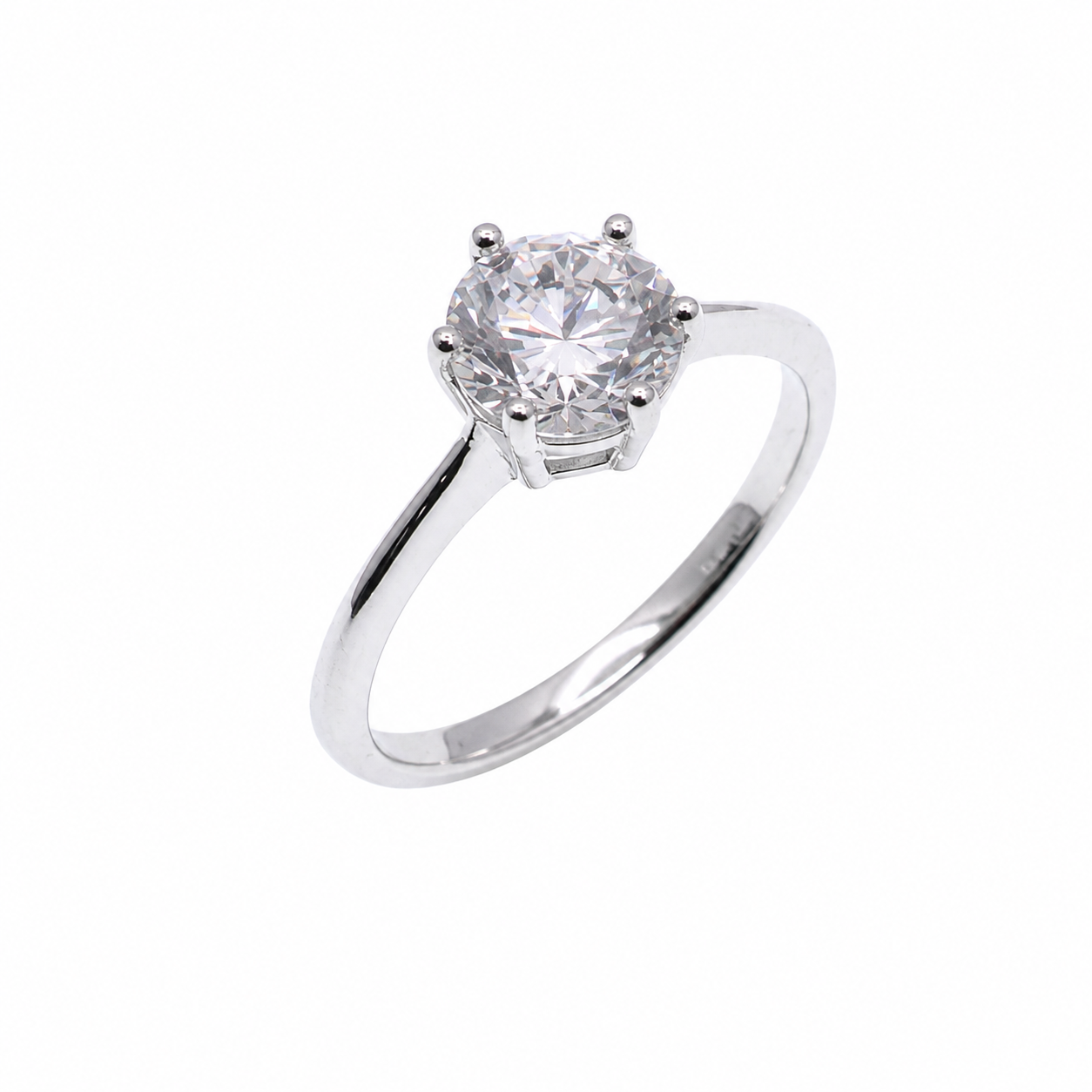 Rhodium Plated 925 Sterling Silver Round Lab Grown Diamond Solitaire Engagement Ring - LGMR00016