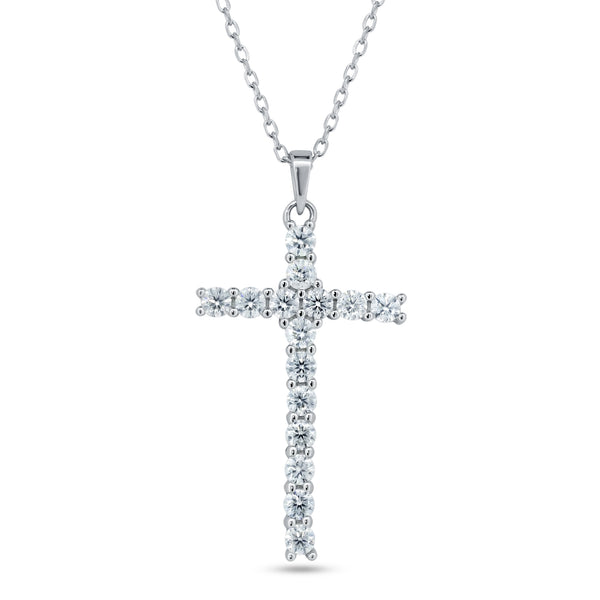 Silver Rhodium 925 Cross Moissanite Necklace - MBGP00003