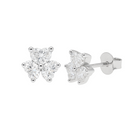 Rhodium Plated 925 Sterling Silver Moissanite Three Stone Flower 6.5mm Stud Earring - MDGE00015