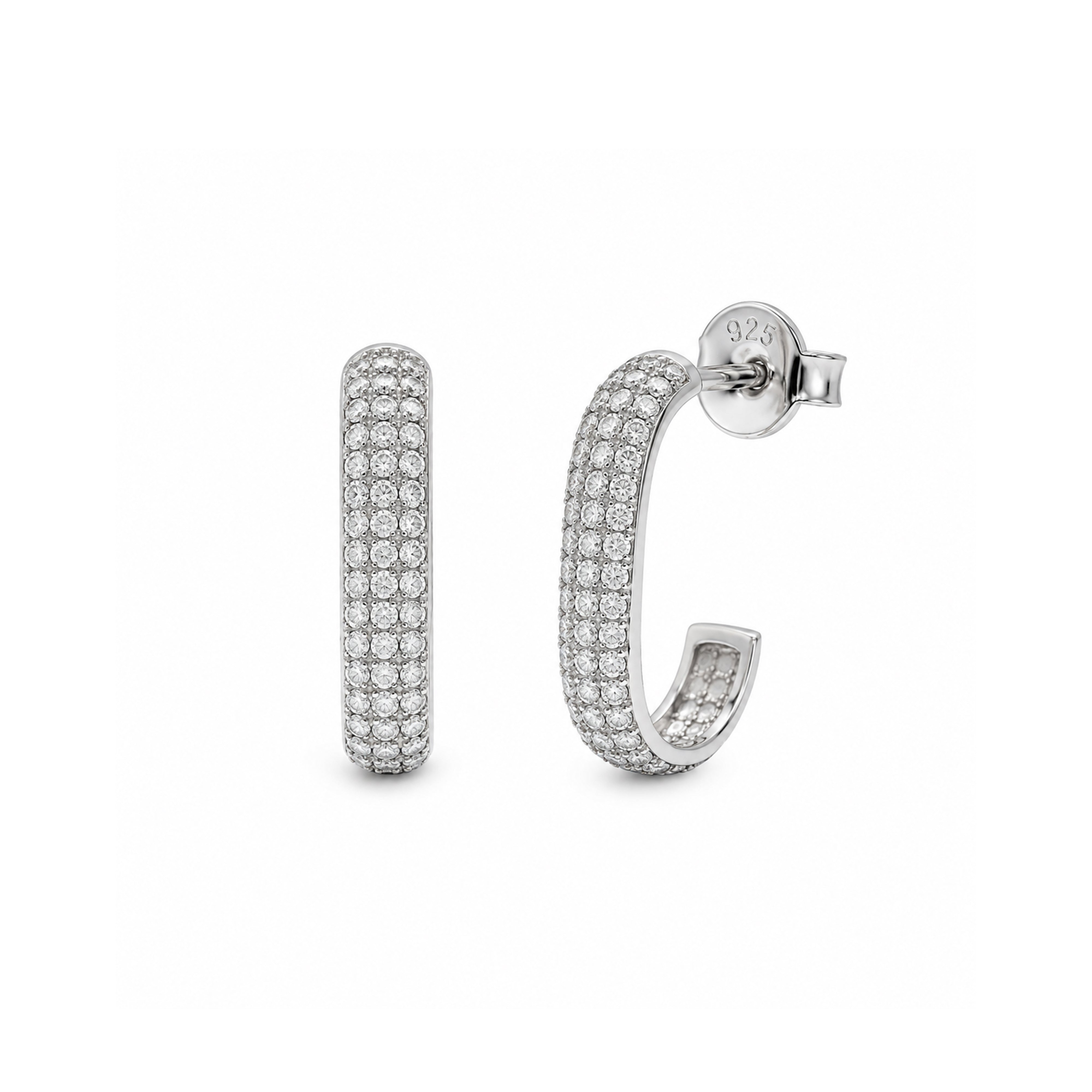 Rhodium Plated 925 Sterling Silver Moissanite Multi Row Pave Earring - MGME00044