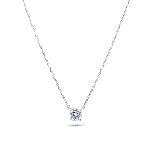 Rhodium Plated 925 Sterling Silver Moissanite Stone Halo Necklace - MGMN00011