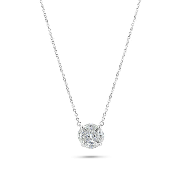 Rhodium Plated 925 Sterling Silver Round Solitaire Moissanite Stone Necklace - MGMN00013