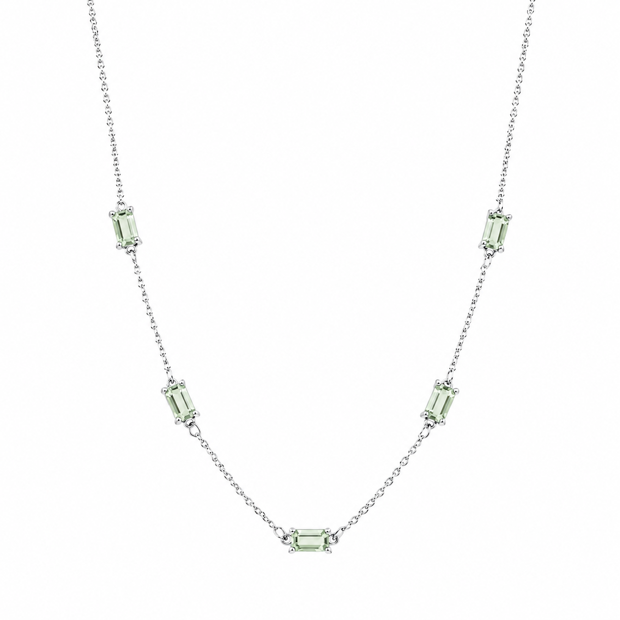 Rhodium Plated 925 Sterling Silver Moissanite Dainty Baguette Charm Adjustable Necklace - MGMN00036