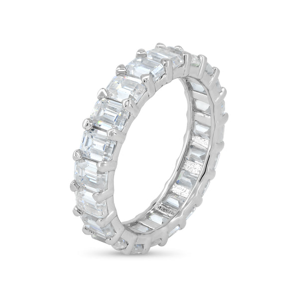 925 Sterling Silver Rhodium Square Moissanite Stone Eternity Band Ring - MGMR00007