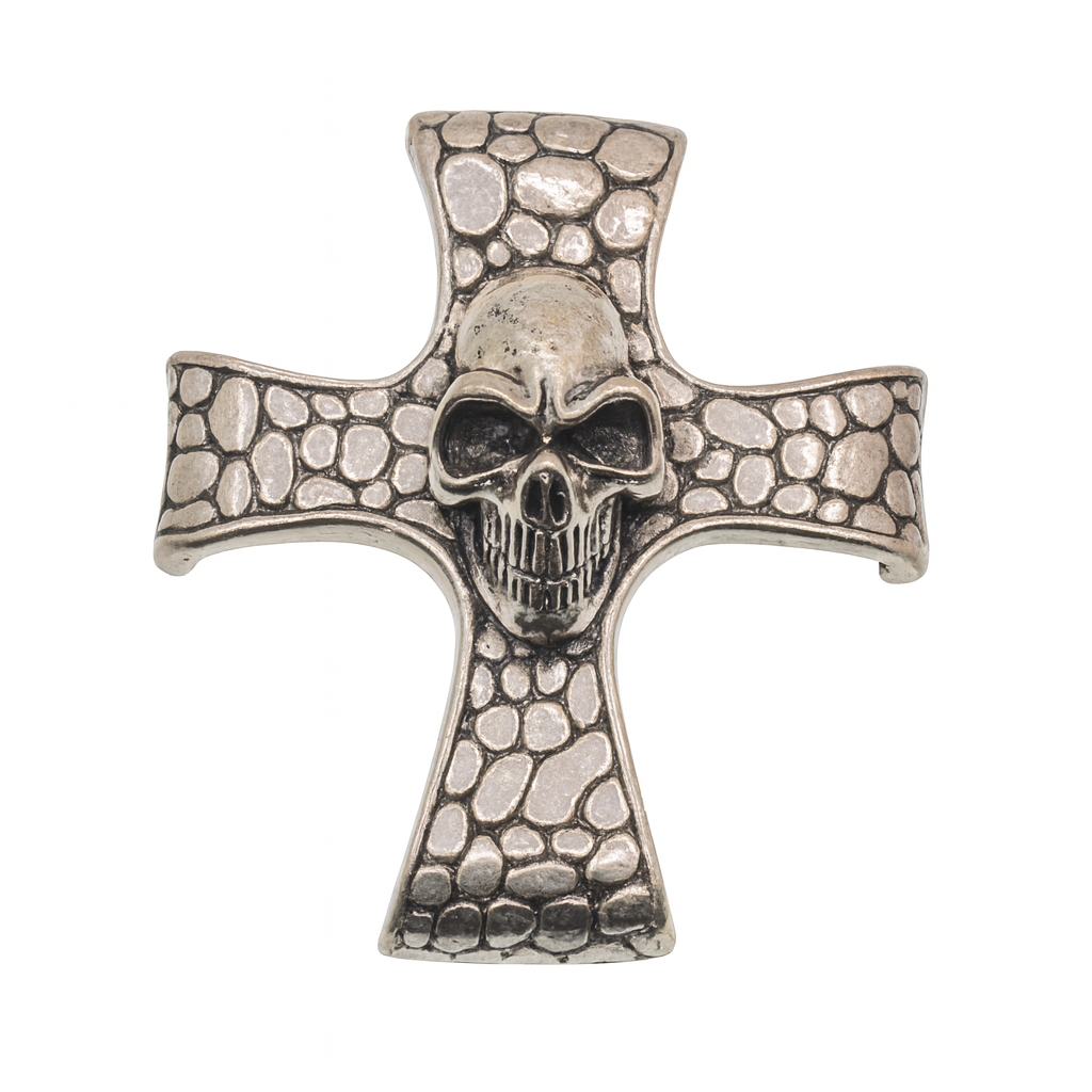 Oxidized 925 Sterling Silver Antiqued Textured Skull Cross 36mm x 44mm Pendant - OXP00074