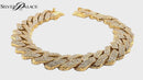 Gold Plated 925 Sterling Silver CZ Encrusted Square Miami Cuban Link Bracelet 15mm - GMB00075GP