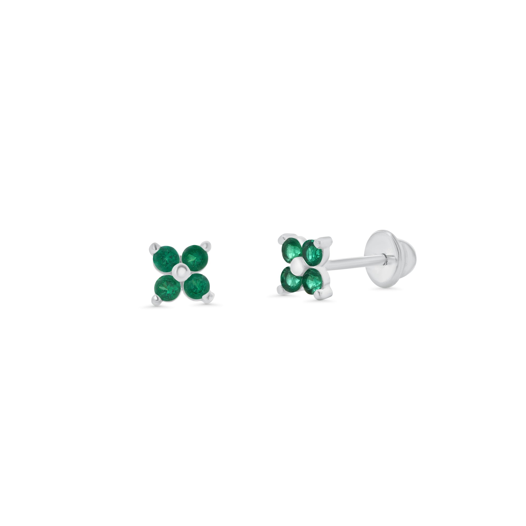 High Polished 925 Silver CZ Clover Flower Earrings - SIL00006