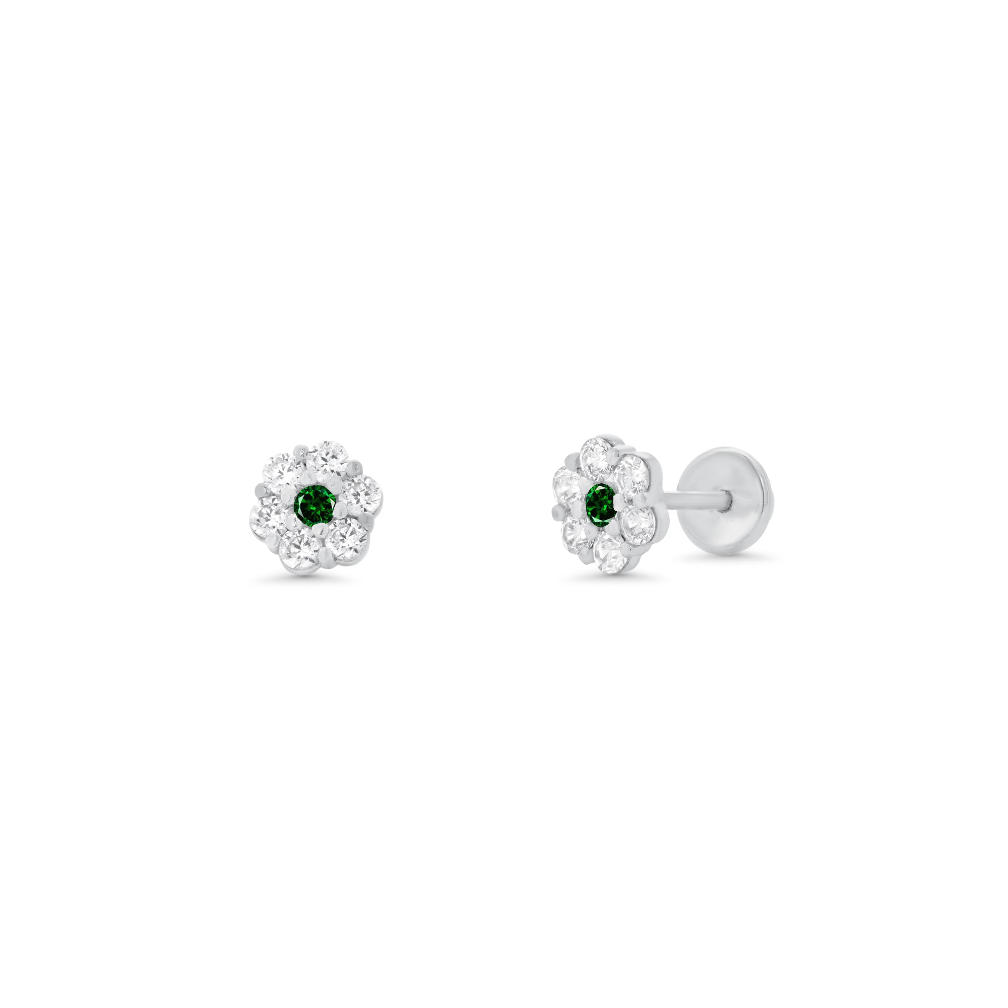 High Polished 925 Silver CZ Mini Rosette Earring - SIL00007