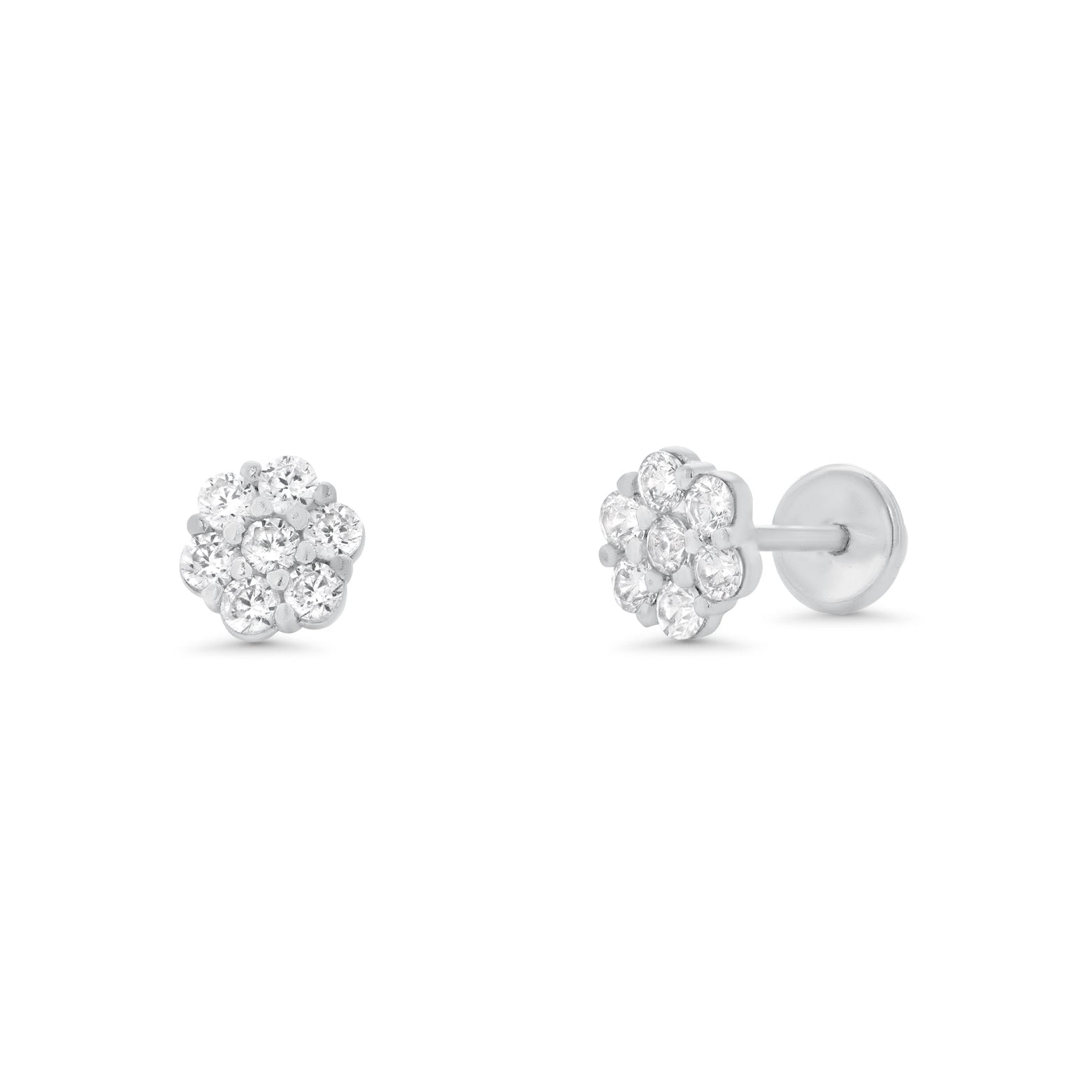 High Polished 925 Silver CZ Mini Rosette Earring - SIL00007
