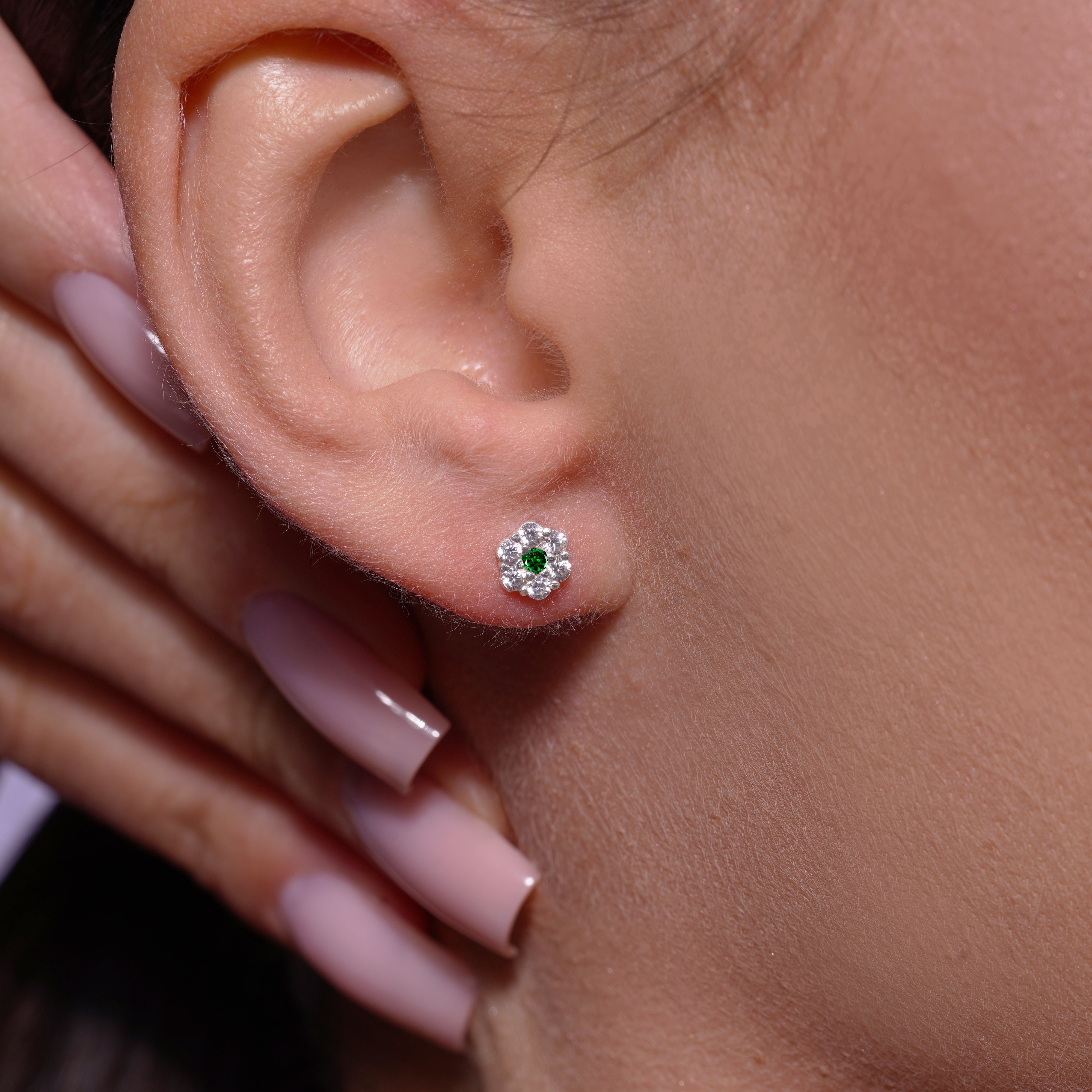High Polished 925 Silver CZ Mini Rosette Earring - SIL00007