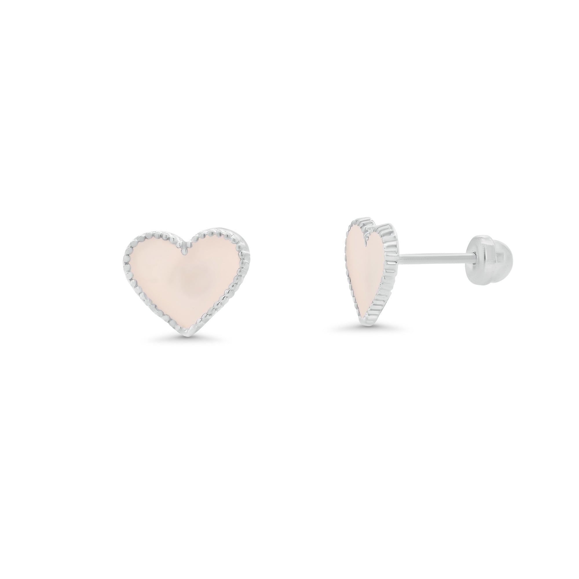 High Polished 925 Silver Enamel Heart Earrings- SIL00015