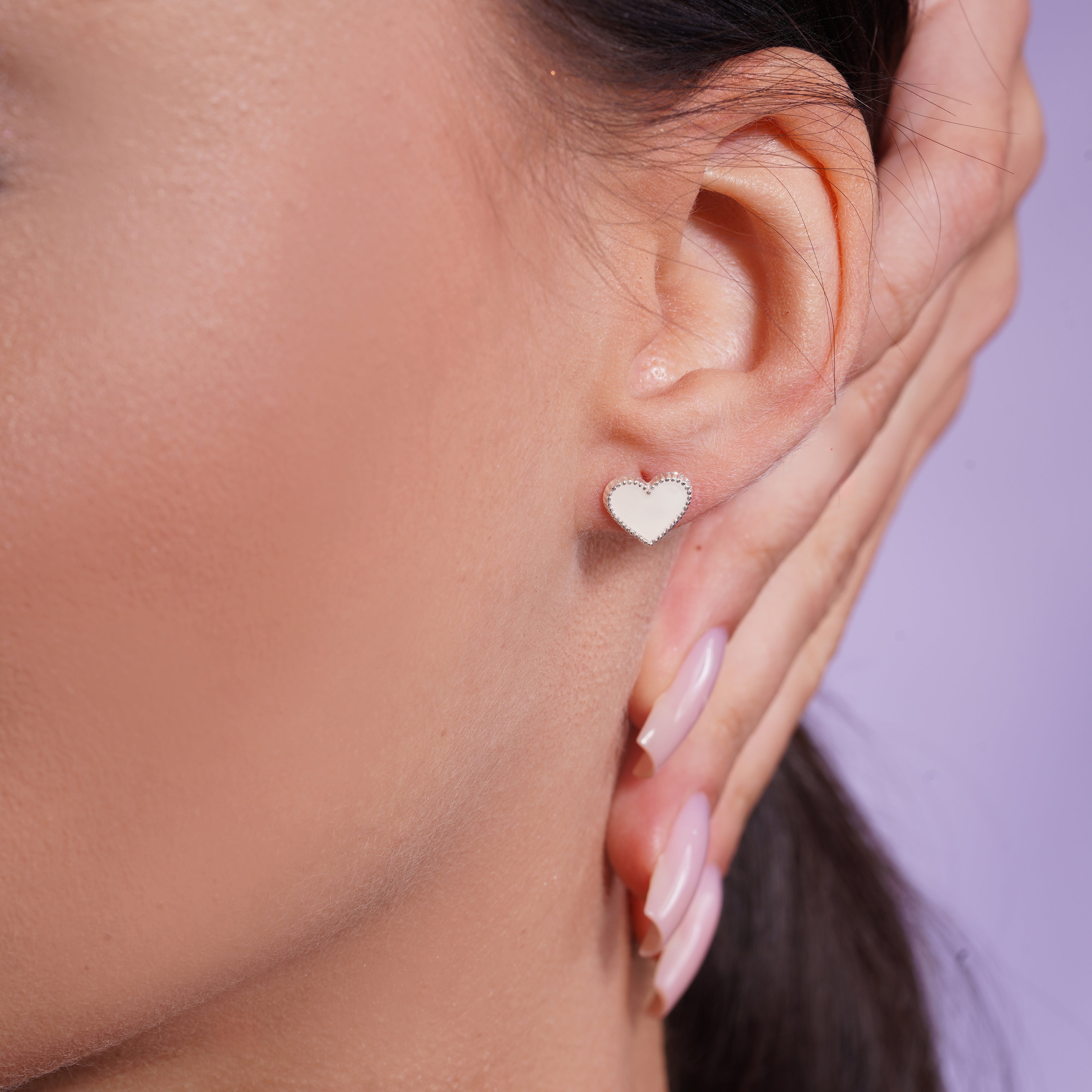 High Polished 925 Silver Enamel Heart Earrings- SIL00015