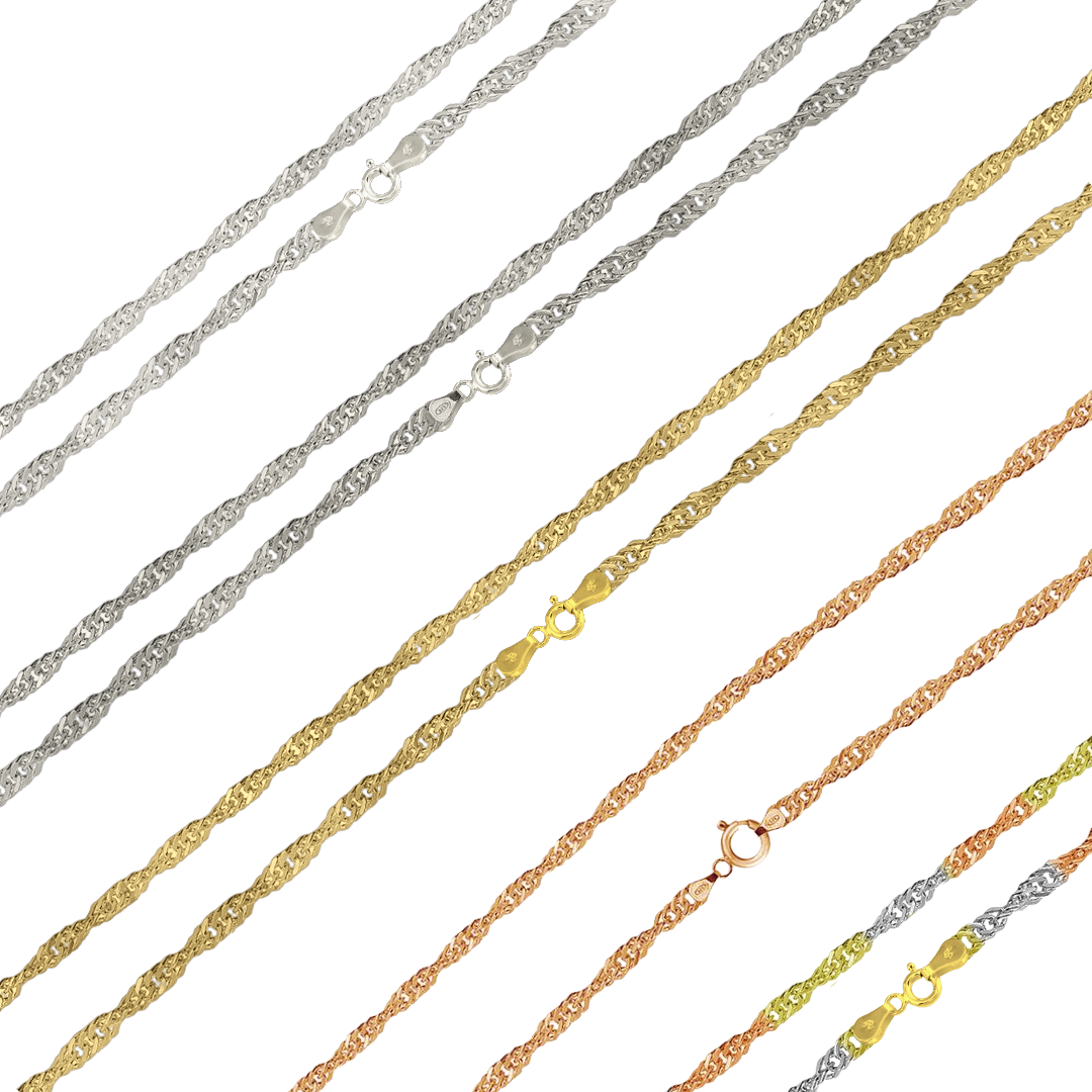 925 Sterling Silver Singapore Chain or Bracelet