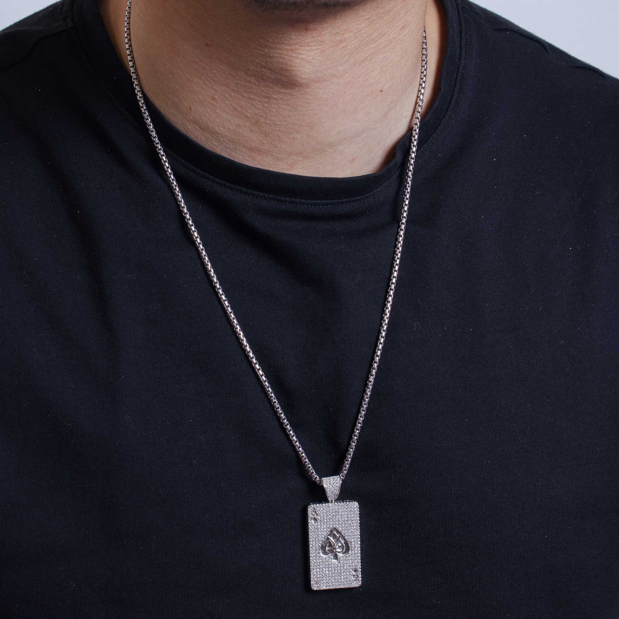 Colgante hip hop con carta de as de circonitas y plata de ley 925 rodiada - SLP00026